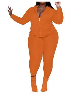 Women's Plus Size 2 Piece Outfit Zip-Up Hoodie & Leggings Sweatsuit Set